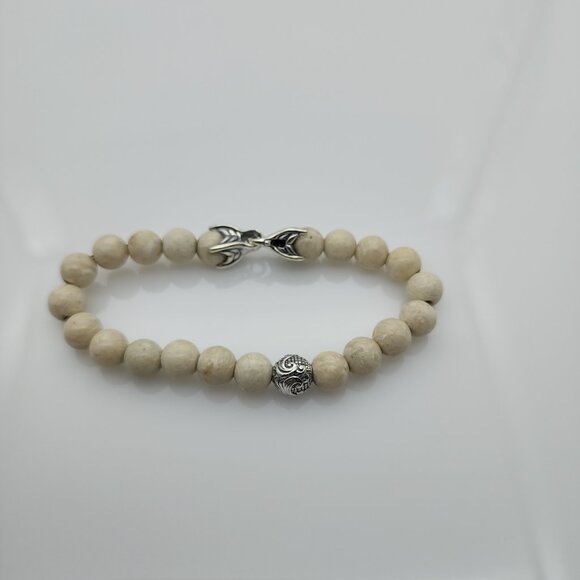 David Yurman Men's Spiritual Bead Bracelet 8mm Riverstone with Wave Silver - Picture 3 of 5